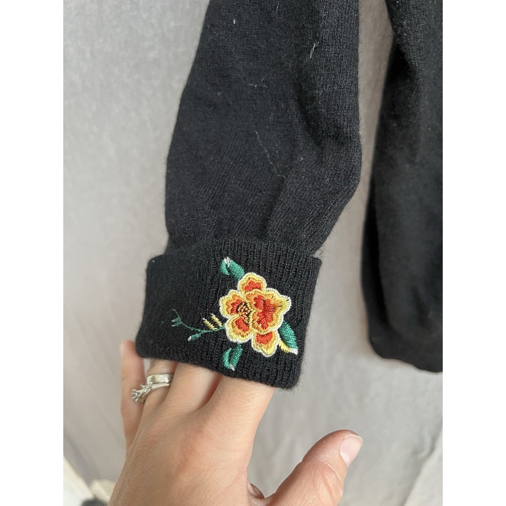 Lucky Brand Vintage Women's Black Floral Bird Embroidered Cardigan Size XL - Picture 4 of 8